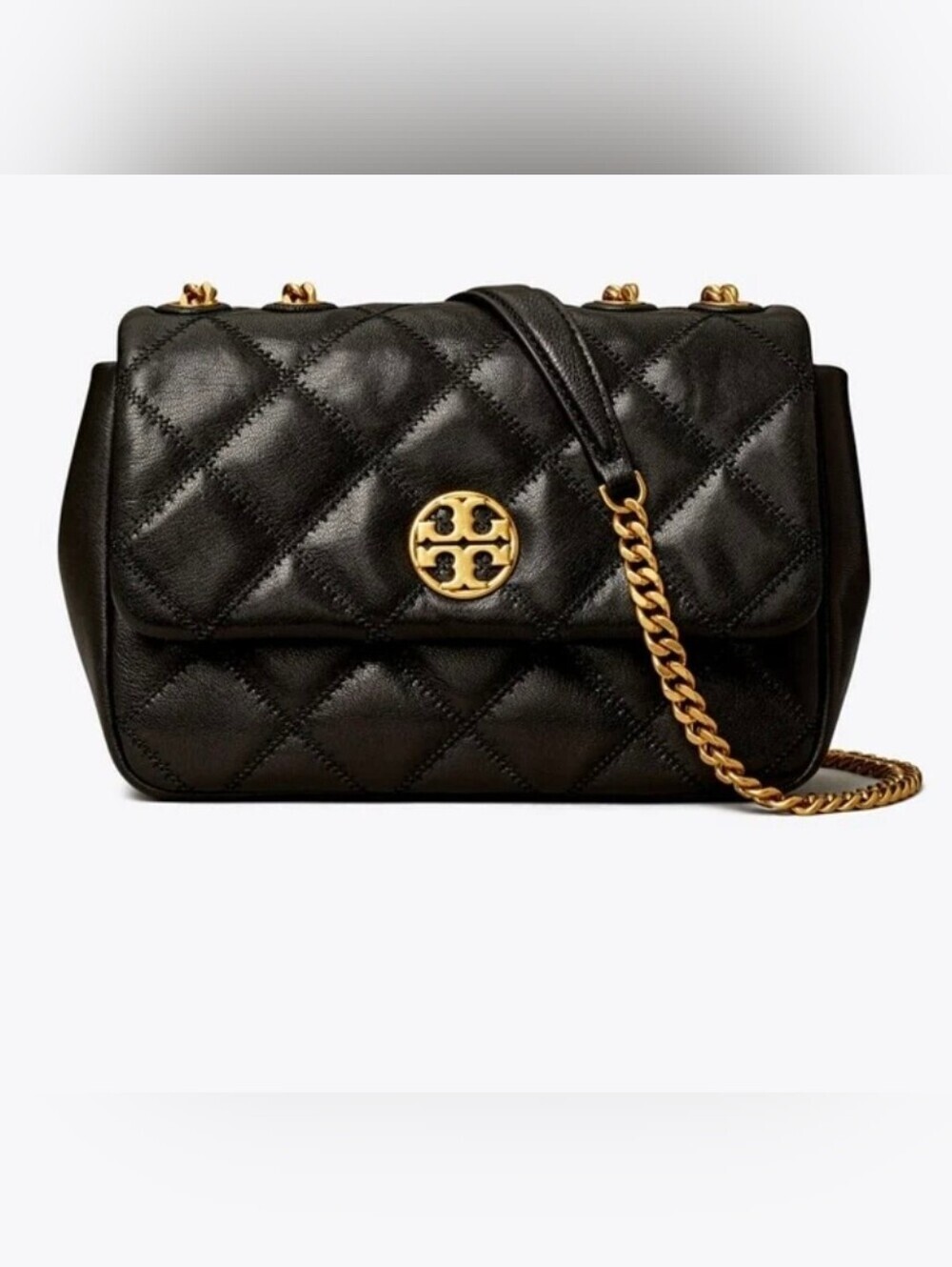 Tory Burch Willa Small Shoulder Bag Black Diamond Quilted Leather NWT